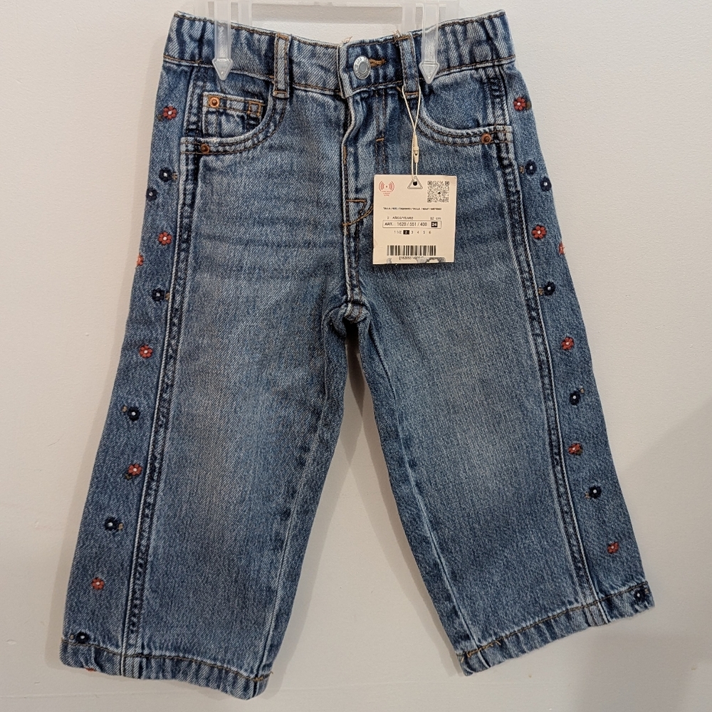 Zara Toddler Wide Legged Jeans Flower Embroidery